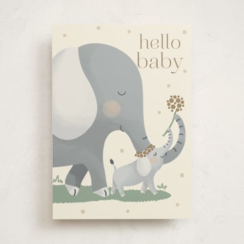 This is a eggshell new baby greeting cards with standard by Christy Hy Lee called mom and me elephant printing on signature in greeting cards