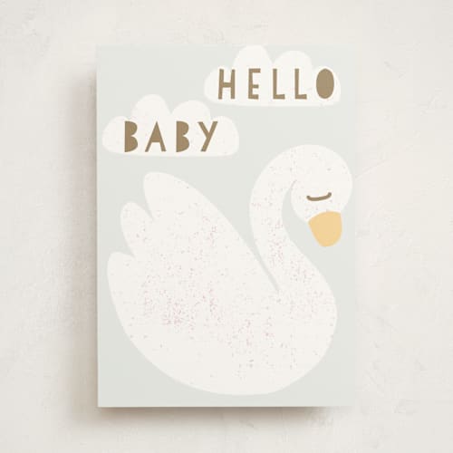 This is a baby blue new baby greeting cards with standard by Angela Thompson called lullaby printing on signature in greeting cards
