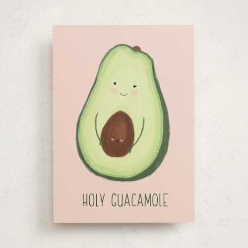 This is a avocado new baby greeting cards with standard by Chelsea And Marbles Paper called holy guacamole printing on signature in greeting cards