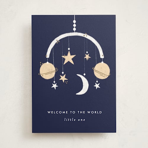 This is a midnight new baby greeting cards with standard by Bethan called little universe printing on signature in greeting cards