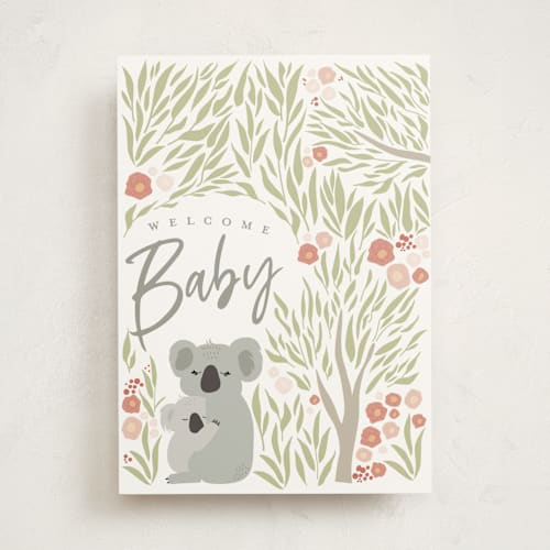 This is a forest new baby greeting cards with standard by Kelly Lani called koala welcome baby printing on signature in greeting cards