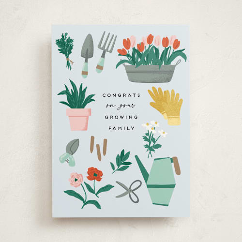 This is a sky new baby greeting cards with standard by Everett Paper Goods called growing family printing on signature in greeting cards