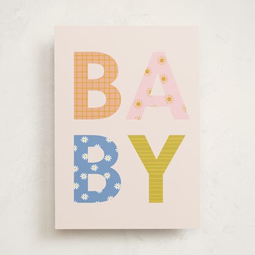 This is a blush new baby greeting cards with standard by Ellen Schlegelmilch called baby printing on signature in greeting cards