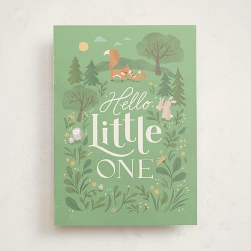 This is a forest new baby greeting cards with standard by Jennifer Wick called woodland baby printing on signature in greeting cards