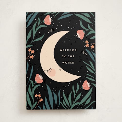 This is a midnight new baby greeting cards with standard by Angela Thompson called dreaming moon printing on signature in greeting cards