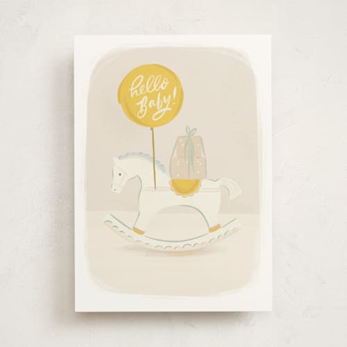 This is a ivory new baby greeting cards with standard by Julie Murray called riding into a new chapter printing on signature in greeting cards