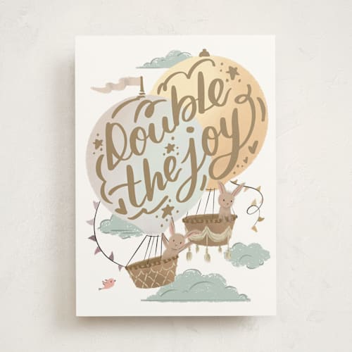 This is a kraft new baby greeting cards with standard by Grae called double the joy printing on signature in greeting cards