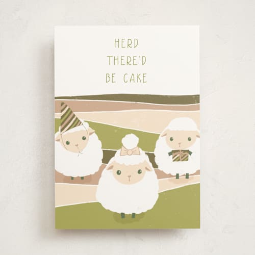 This is a grass birthday cards with standard by Leanne Friedberg called herd there'd be cake printing on signature in greeting cards