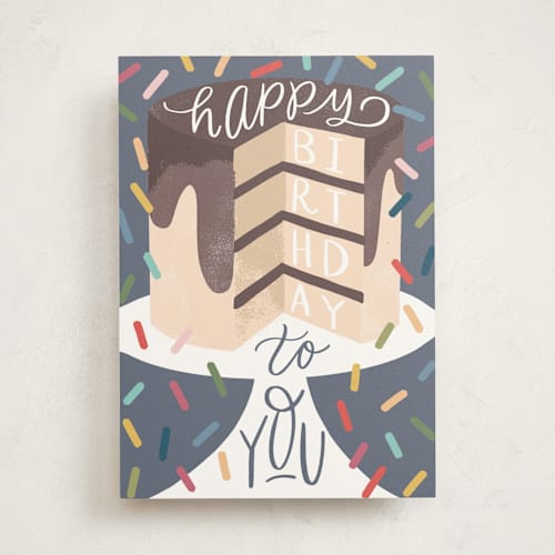 This is a navy birthday cards with standard by Alethea and Ruth called cake stand printing on signature in greeting cards