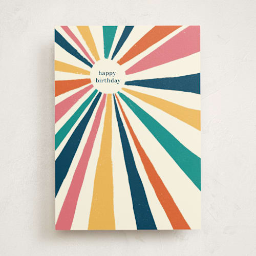 This is a rainbow birthday cards with standard by Kristen Knechtel called vintage sunburst printing on signature in greeting cards