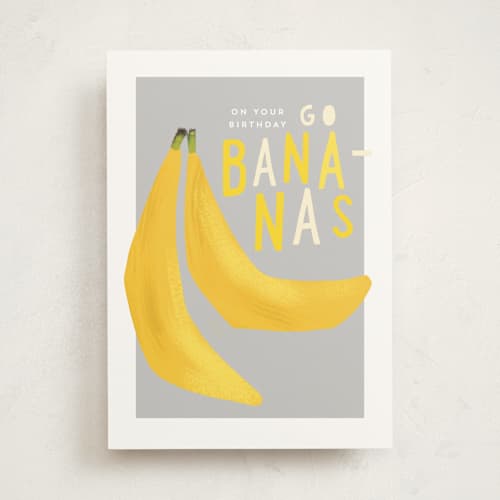 This is a banana birthday cards with standard by Rebecca Durflinger called bananas printing on signature in greeting cards