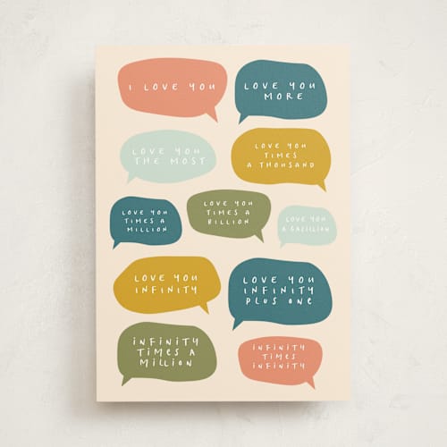 This is a colorful birthday cards with standard by Leah Ragain called love you more plus one printing on signature in greeting cards