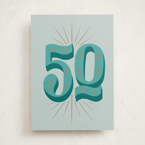 This is a denim birthday cards with standard by Gia Graham called 50th birthday printing on signature in greeting cards