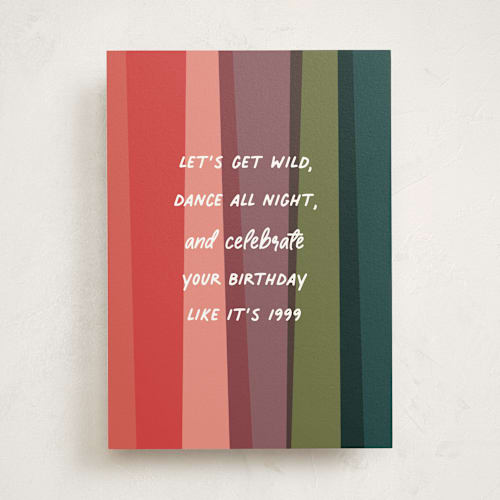 This is a rainbow birthday cards with standard by Shari Margolin called too old printing on signature in greeting cards
