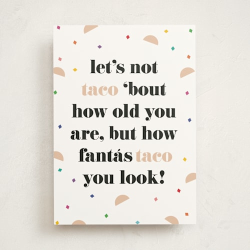 This is a black olive birthday cards with standard by Tanya Lee of Frooted Design called fantastaco printing on signature in greeting cards