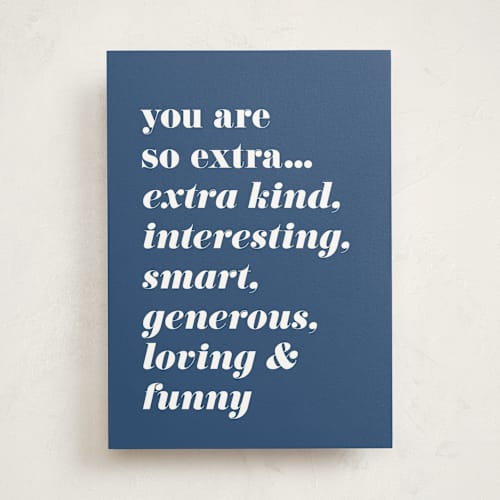 This is a navy birthday cards with standard by Karen Kaul called so extra printing on signature in greeting cards
