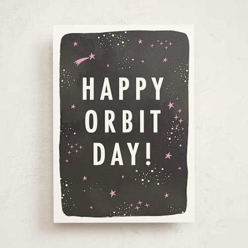 This is a midnight birthday cards with standard by Karidy Walker called happy orbit day printing on signature in greeting cards
