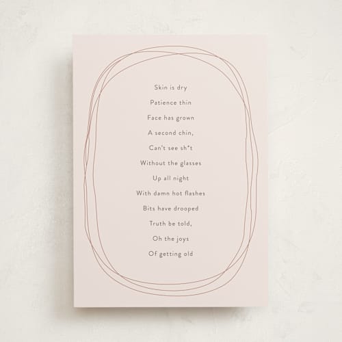 This is a blush birthday cards with standard by Kamala Nahas called mental pause printing on signature in greeting cards