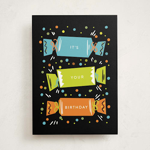 This is a ink birthday cards with standard by Itsy Belle Studio called party poppers printing on signature in greeting cards