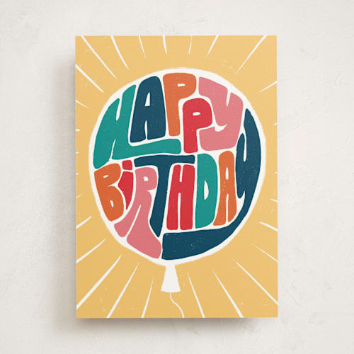 This is a sunny birthday cards with standard by Kristen Knechtel called retro balloon printing on signature in greeting cards