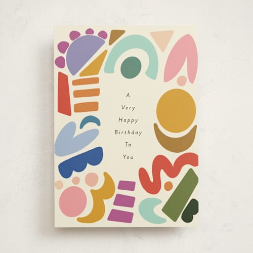 This is a brights birthday cards with standard by Morgan Kendall called party shapes printing on signature in greeting cards