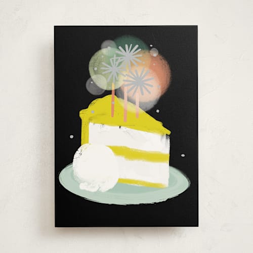 This is a ink birthday cards with standard by Rebecca Durflinger called candle cake slice printing on signature in greeting cards