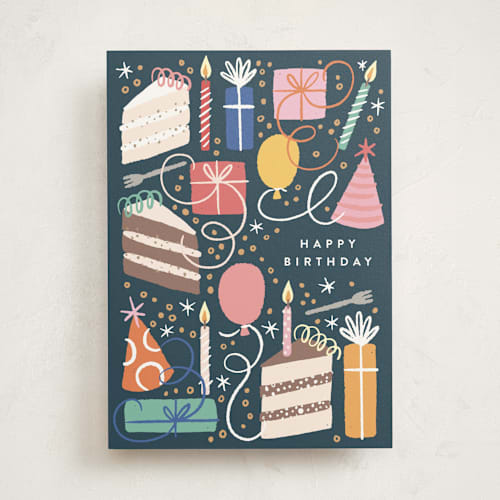 This is a navy birthday cards with standard by Alethea and Ruth called all the birthday printing on signature in greeting cards