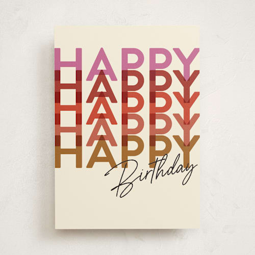 This is a taupe birthday cards with standard by Morgan Kendall called retro type printing on signature in greeting cards