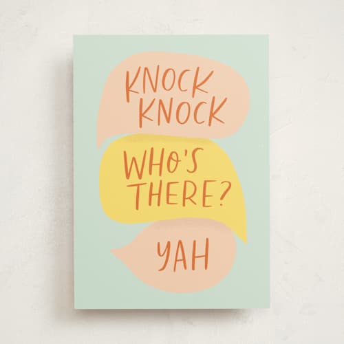 This is a mint birthday cards with standard by Alicia Schultz called knock knock birthday printing on signature in greeting cards