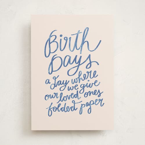 This is a beige birthday cards with standard by Jen Owens called paper printing on signature in greeting cards