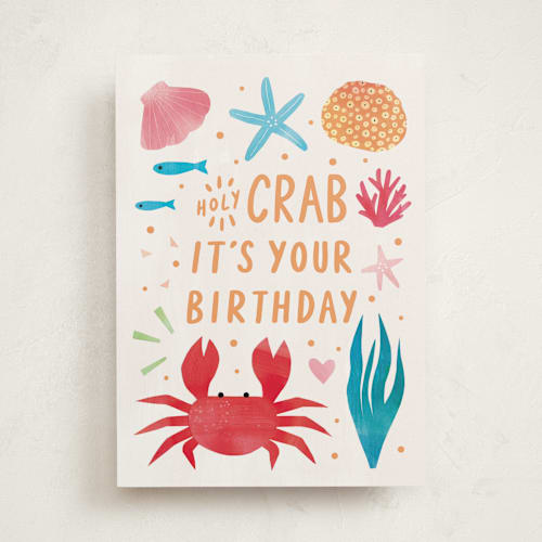 This is a ocean birthday cards with standard by Cindy Chu called holy crab printing on signature in greeting cards