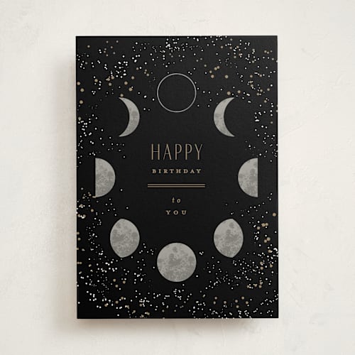 This is a space birthday cards with standard by Everett Paper Goods called moon phases printing on signature in greeting cards