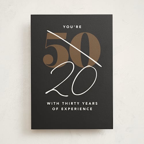 This is a charcoal birthday cards with standard by Creo Study called not 50 printing on signature in greeting cards