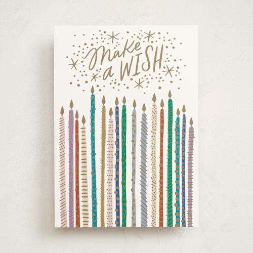 This is a candles birthday cards with standard by Alethea and Ruth called make a wish candles printing on signature in greeting cards