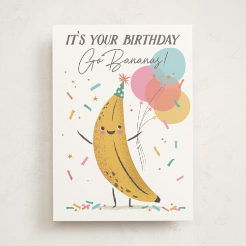 This is a banana birthday cards with standard by Karidy Walker called birthday banana printing on signature in greeting cards