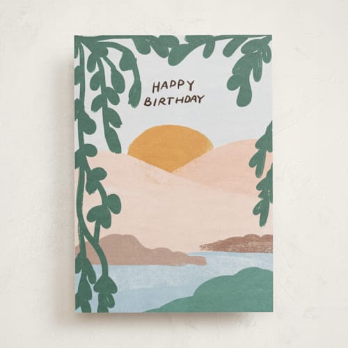 This is a mountain birthday cards with standard by Angel Walker called sunset printing on signature in greeting cards
