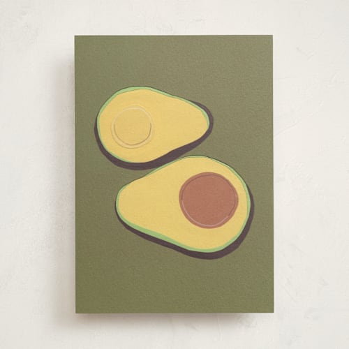 This is a avocado greeting cards with standard by Elliot Stokes called avocado printing on signature in greeting cards