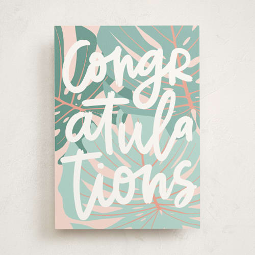This is a teal congratulations cards with standard by Alicia Schultz called botanical congrats printing on signature in greeting cards