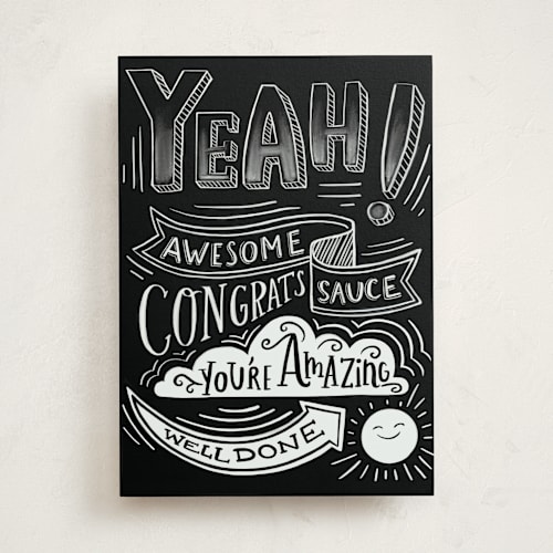 This is a noir congratulations cards with standard by Hannah Williams called yeah chalkboard printing on signature in greeting cards