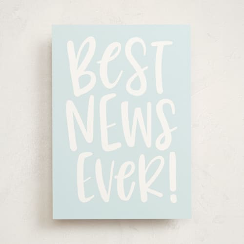 This is a baby blue congratulations cards with standard by Jessica Corliss called best news ever printing on signature in greeting cards