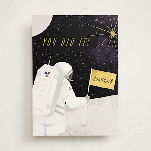 This is a midnight congratulations cards with standard by Ana de Sousa called small steps printing on signature in greeting cards