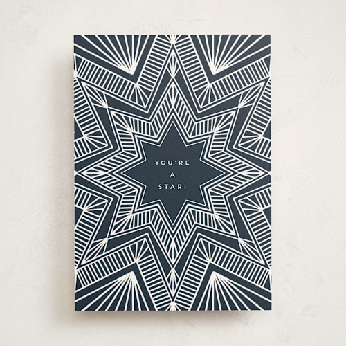 This is a navy congratulations cards with standard by Katharine Watson called you're a star printing on signature in greeting cards