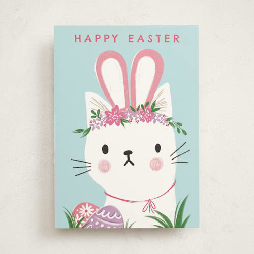 This is a sky greeting cards with standard by Vivian Yiwing called purrfect easter printing on signature in greeting cards
