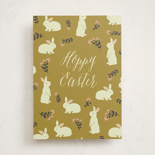 This is a caramel greeting cards with standard by Jamie Alexander called hoppy easter bunnies printing on signature in greeting cards