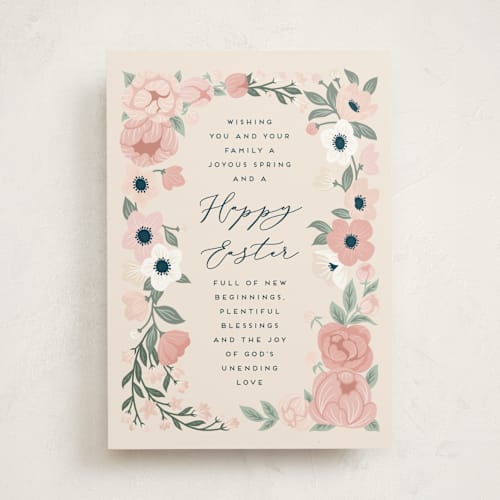 This is a blush greeting cards with standard by Jamie Alexander called easter garden printing on signature in greeting cards