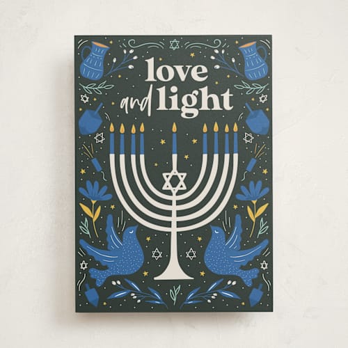 This is a charcoal greeting cards with standard by Vera Lim called hanukkah illustrated printing on signature in greeting cards