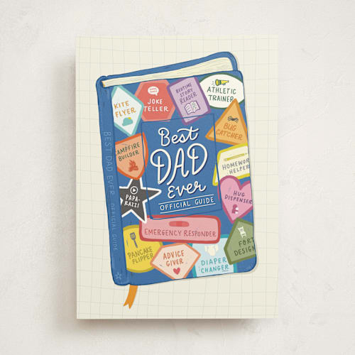 This is a colorful fathers day cards with standard by Rachel K. Swanson called official dad guide printing on signature in greeting cards