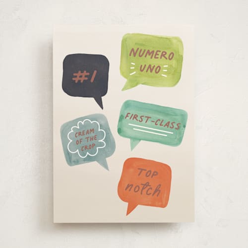 This is a stone fathers day cards with standard by Stacey Meacham called first class dad printing on signature in greeting cards