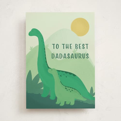 This is a greenery fathers day cards with standard by Tennie and Co. called dino dad printing on signature in greeting cards