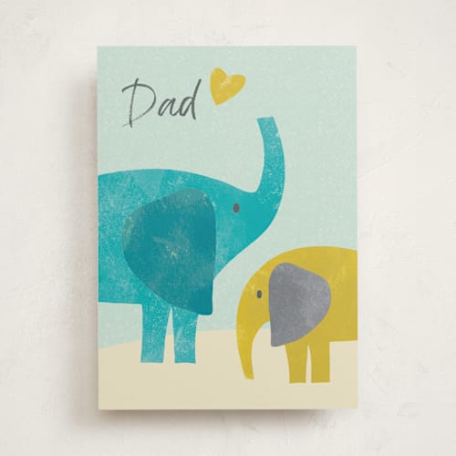 This is a sky blue fathers day cards with standard by Farinaz Vaseghi called elephants printing on signature in greeting cards
